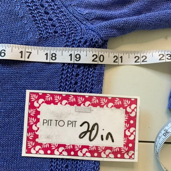 Talbots Womens Blue 3/4 Sleeve Linen Sweater Size Large Petite Casual Office - Picture 9 of 11